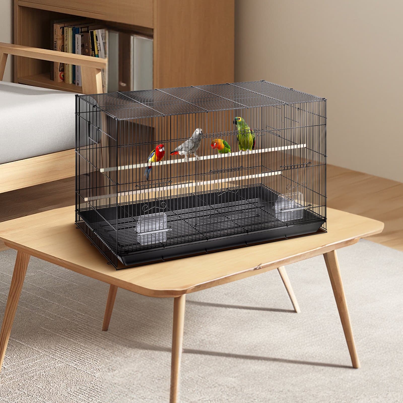 30 Inch Bird Cage, Metal Large Parakeet Cages For Cockatiels Small Parrot Budgies Lovebirds Canaries, Pet Bird Cage With Rolling Stand And Tray