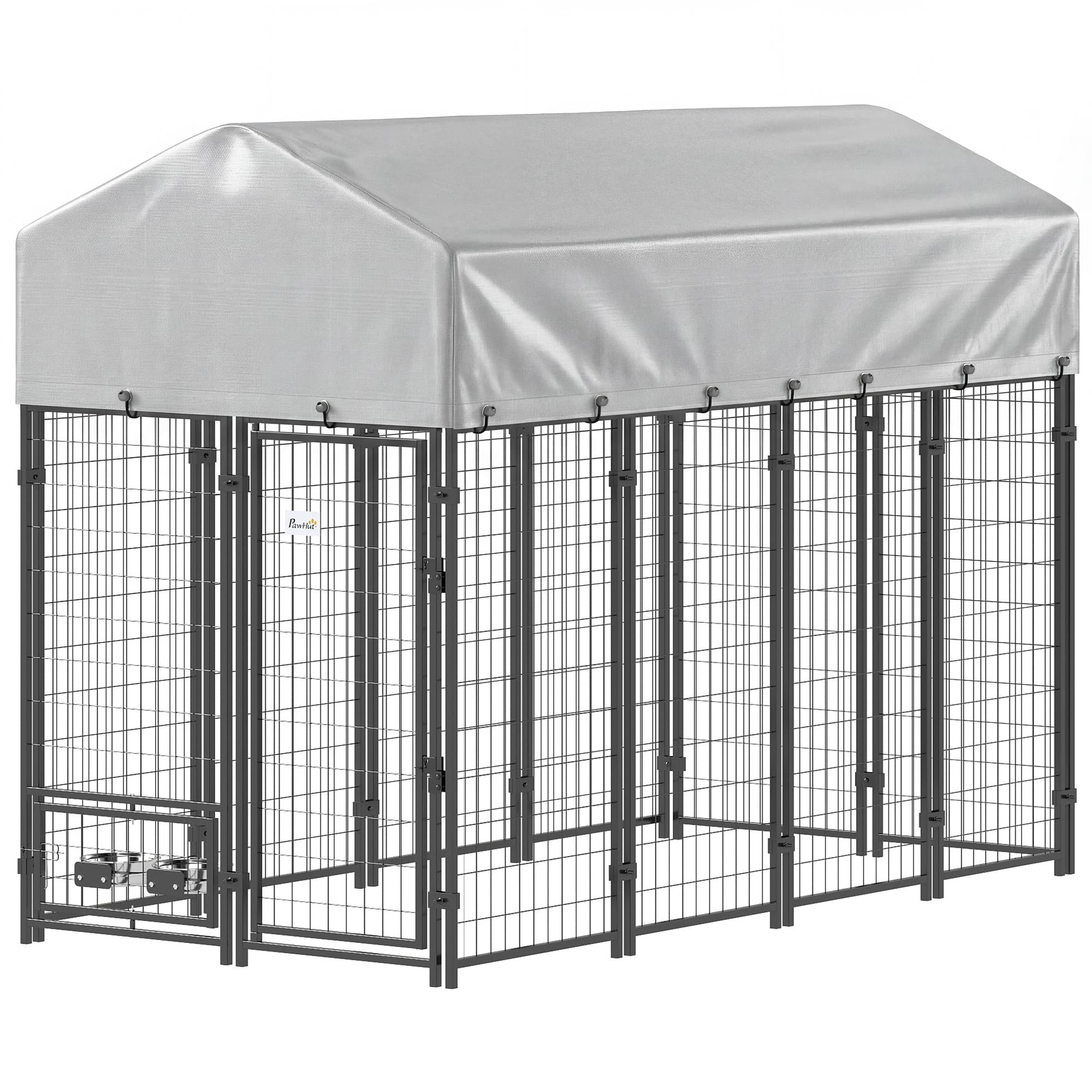 8 x 4 x 6 Outdoor Dog Kennel, Dog Kennel Outside Run with 360° Rotating Bowls, Waterproof & UV Resistant Cover