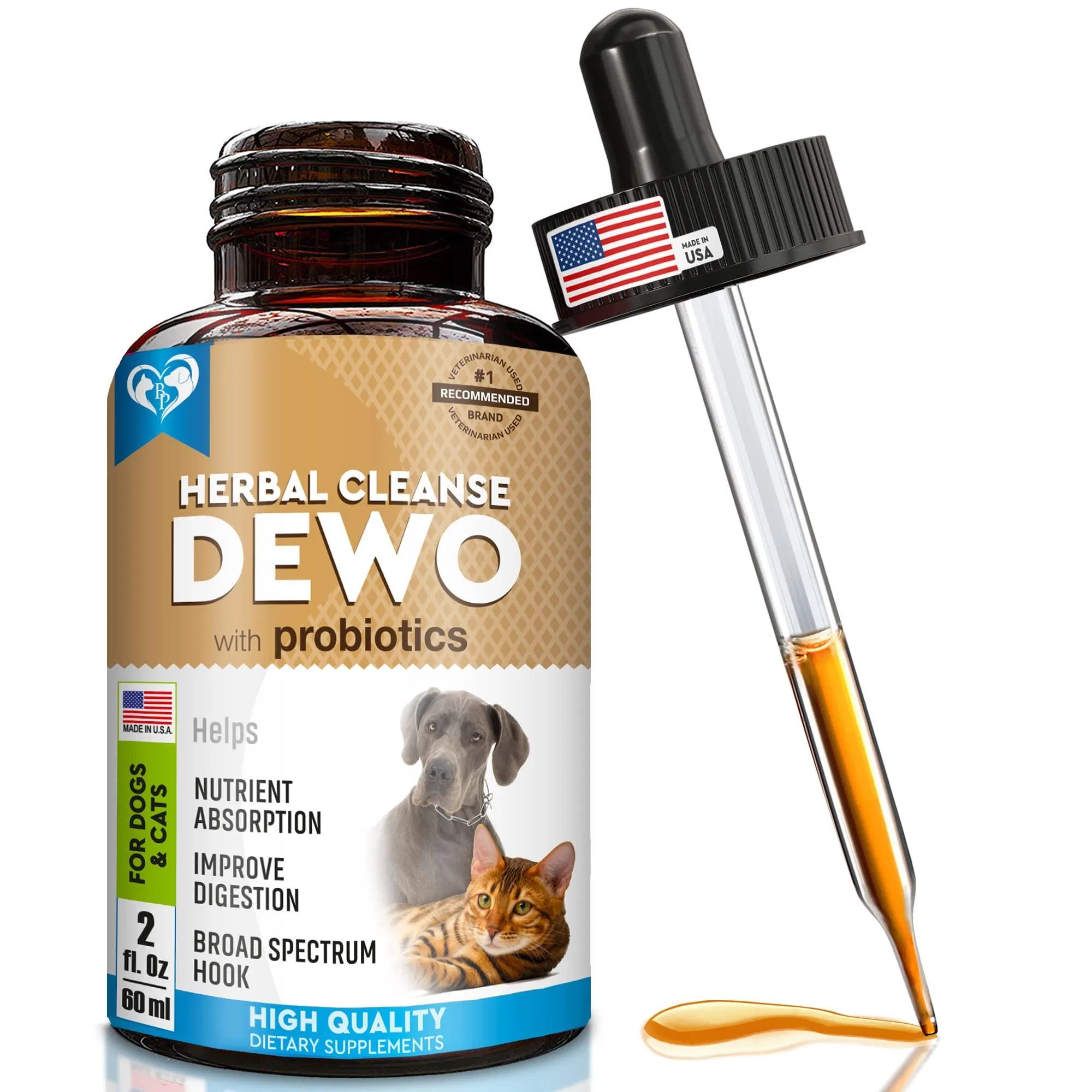 Cats And Dogs Natural Worm Treatment With Probiotic Liquid Herbal Medicine Prevention Medication Supplement Drops For Kitten And Puppies For Daily Use With Pet Food