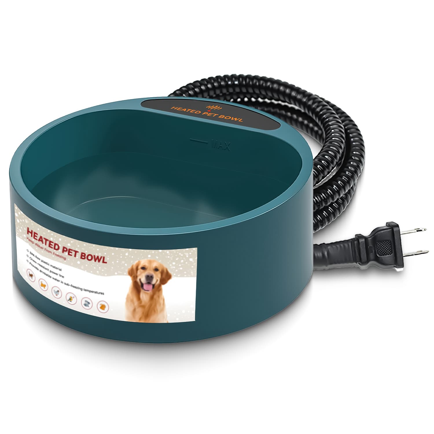 1Pc Heated Water Bowl For Dog Cat 74.4OZ Heating Water Dish IP67 Waterproof Thermal Water Bowl Heated Pet Bowl Dog Cat Water Feeder Bowl For Dog Cat Rabbit Pet