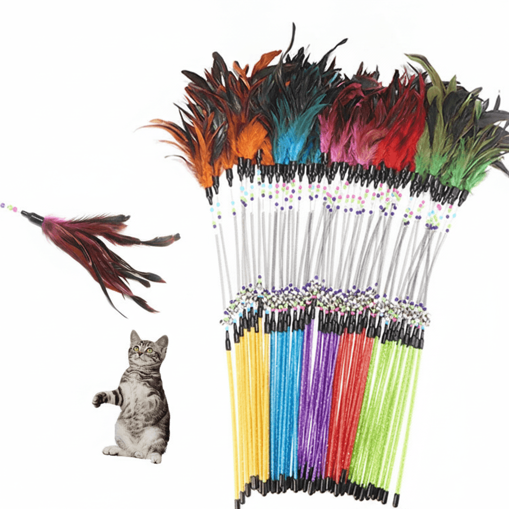 Spring bells, color beads, cat stick, feather cat stick, cat supplies, cat toys
